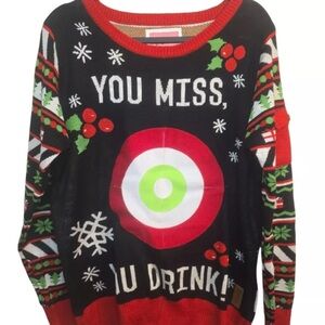 TIPSY ELVES WOMEN'S DRINKING GAME UGLY CHRISTMAS SWEATER SIZE L